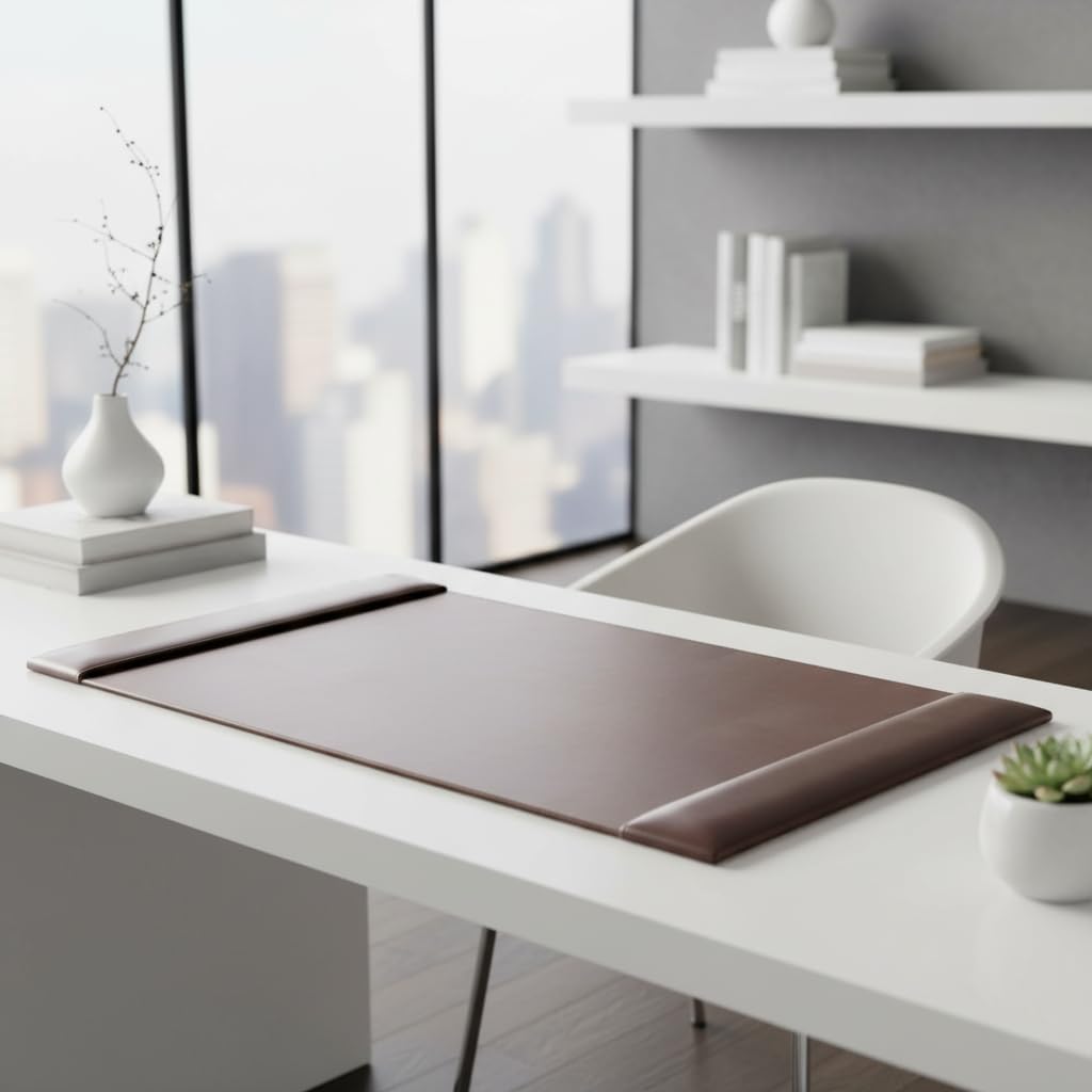 Bonded Pad with Side Rails Luxury Leather Desk Blotter for Writing, 30 x 18 (Navy Blue)
