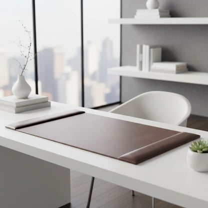 Bonded Pad with Side Rails Luxury Leather Desk Blotter for Writing, 30 x 18 (Navy Blue)