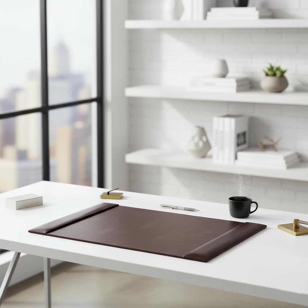 Bonded Pad with Side Rails Luxury Leather Desk Blotter for Writing, 30 x 18 (Navy Blue)