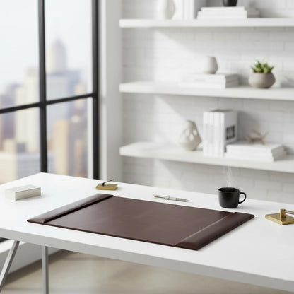 Bonded Pad with Side Rails Luxury Leather Desk Blotter for Writing, 30 x 18 (Navy Blue)