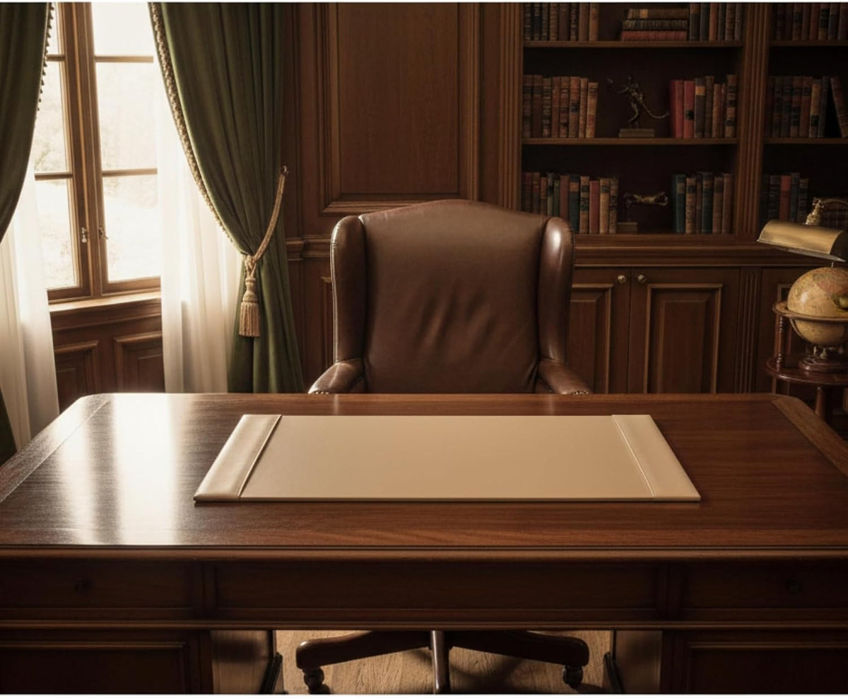 Bonded Pad with Side Rails Luxury Leather Desk Blotter for Writing, 30 x 18 (Navy Blue)