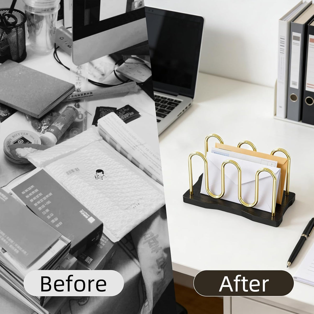 Mail Holder Organizer Countertop, Metal Letter Holder Sorter (Black)