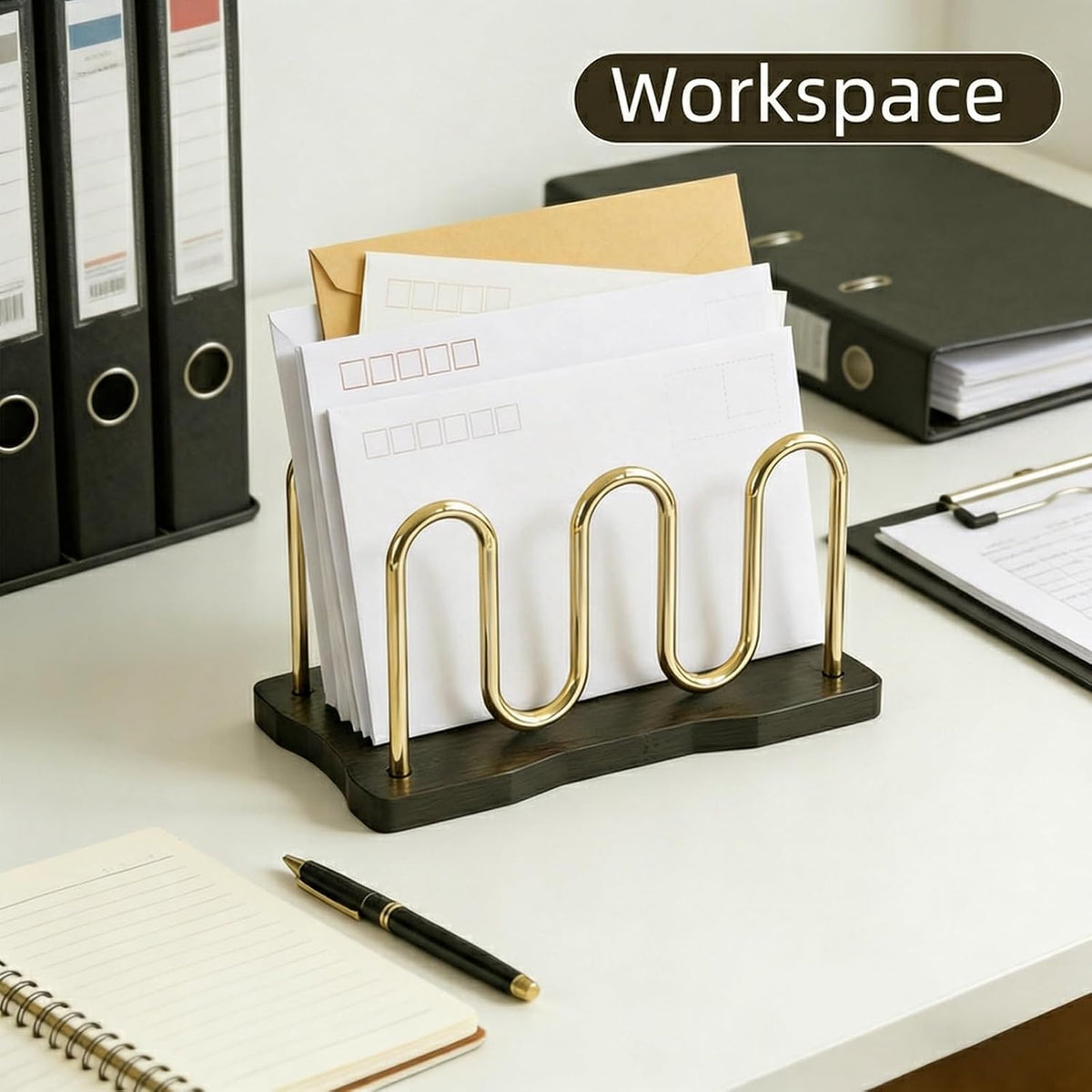 Mail Holder Organizer Countertop, Metal Letter Holder Sorter (Black)