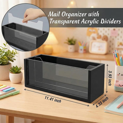 Mail Holder Organizer Countertop, Metal Letter Holder Sorter (Black)