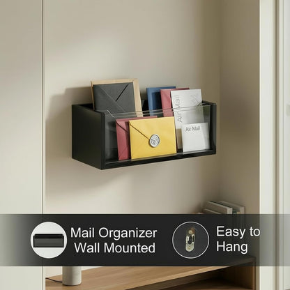 Mail Holder Organizer Countertop, Metal Letter Holder Sorter (Black)
