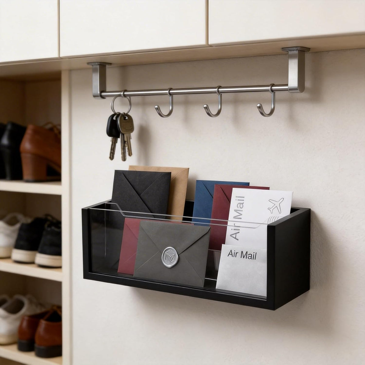 Mail Holder Organizer Countertop, Metal Letter Holder Sorter (Black)