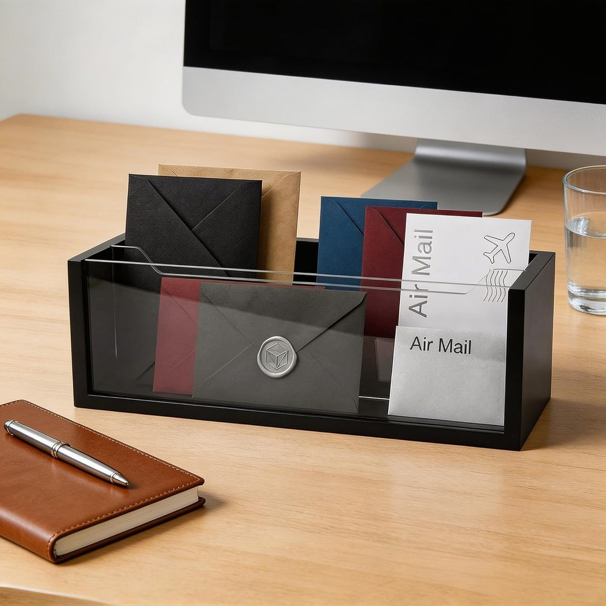 Mail Holder Organizer Countertop, Metal Letter Holder Sorter (Black)