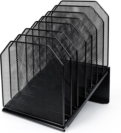 Inclined File Organizer for Desk, 7-Section Vertical File Holder