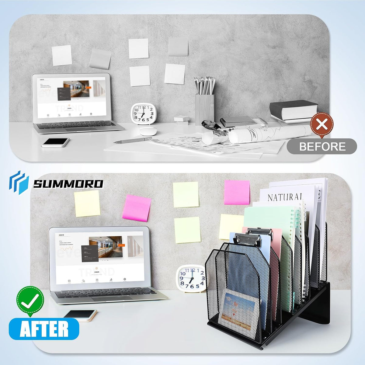 Inclined File Organizer for Desk, 7-Section Vertical File Holder