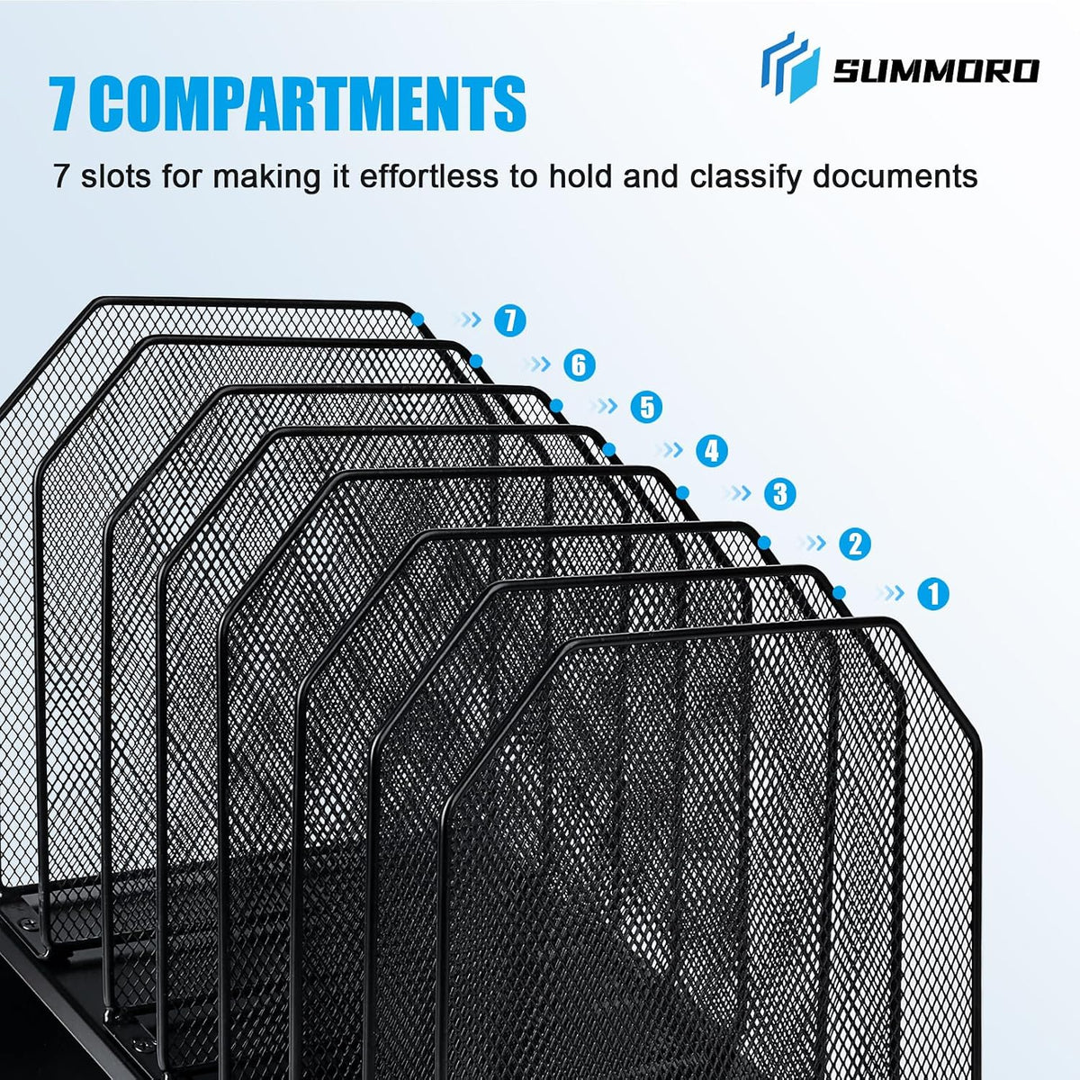 Inclined File Organizer for Desk, 7-Section Vertical File Holder