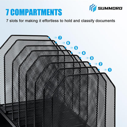 Inclined File Organizer for Desk, 7-Section Vertical File Holder
