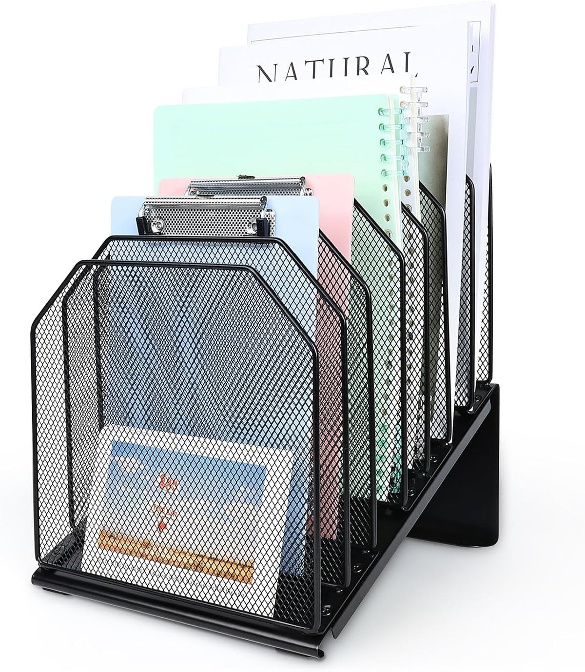 Inclined File Organizer for Desk, 7-Section Vertical File Holder