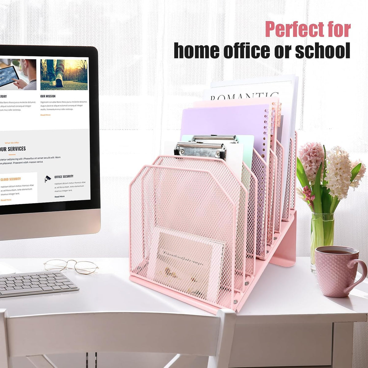Inclined File Organizer for Desk, 7-Section Vertical File Holder