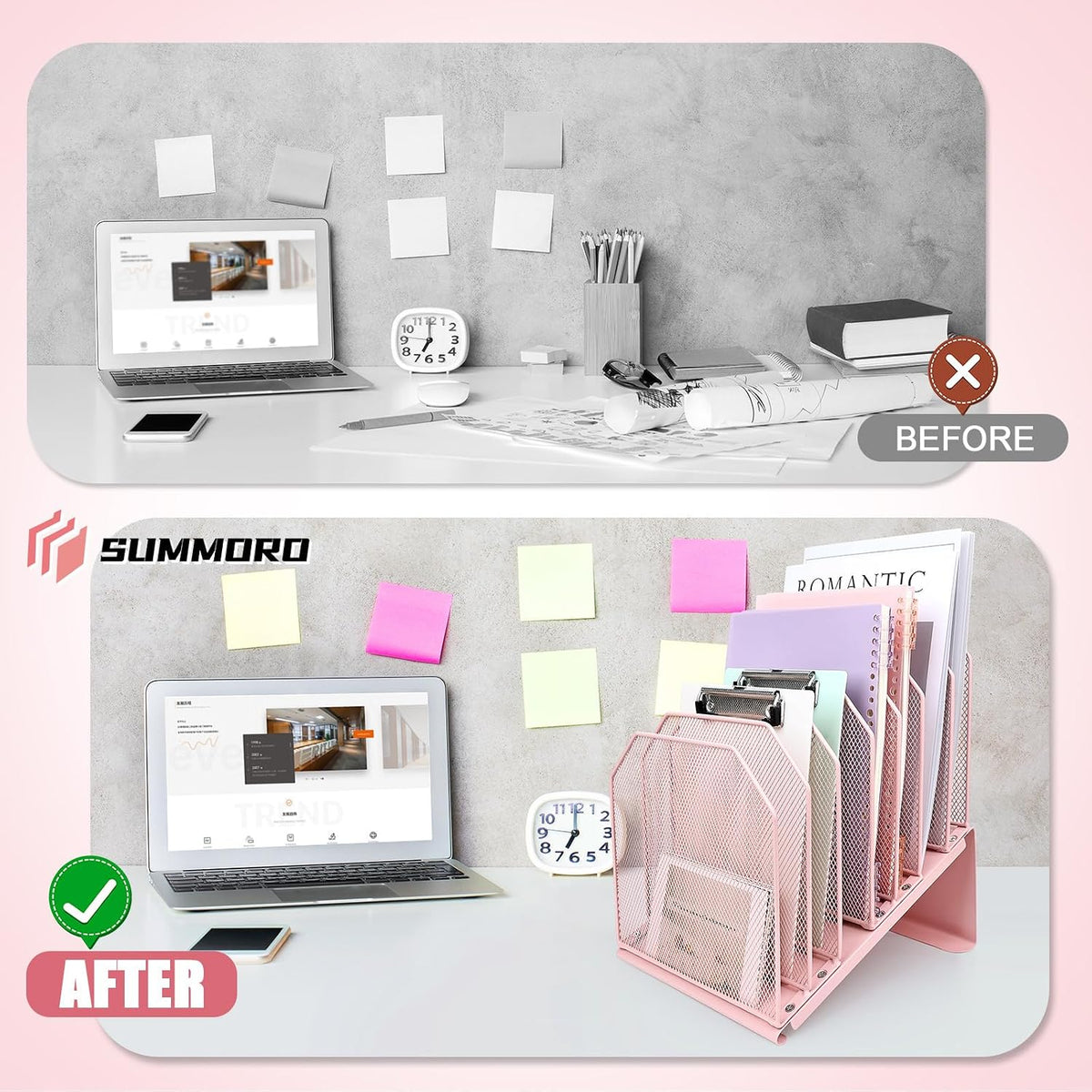 Inclined File Organizer for Desk, 7-Section Vertical File Holder