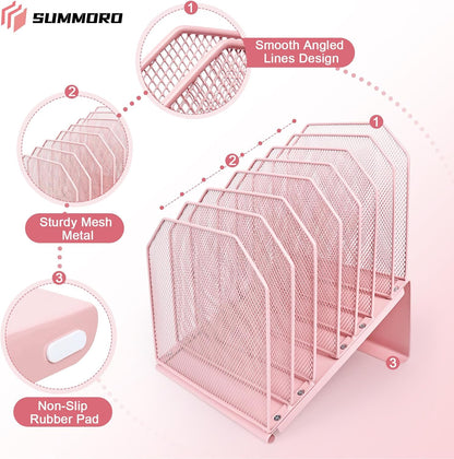 Inclined File Organizer for Desk, 7-Section Vertical File Holder