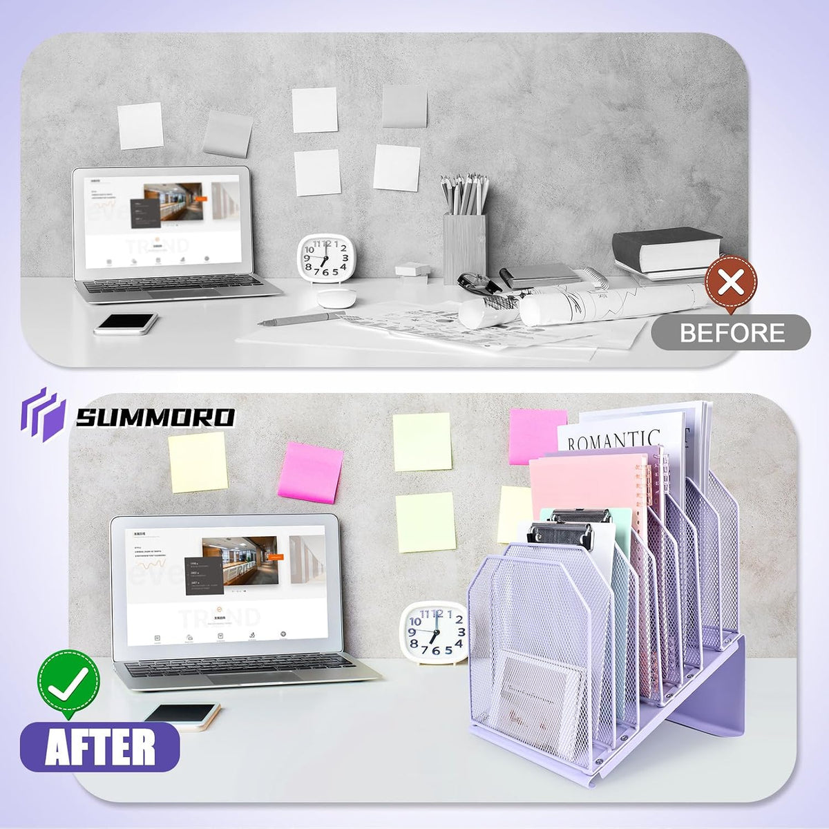Inclined File Organizer for Desk, 7-Section Vertical File Holder