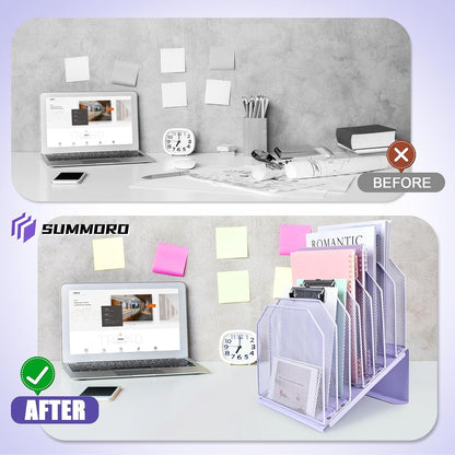 Inclined File Organizer for Desk, 7-Section Vertical File Holder