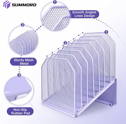 Inclined File Organizer for Desk, 7-Section Vertical File Holder