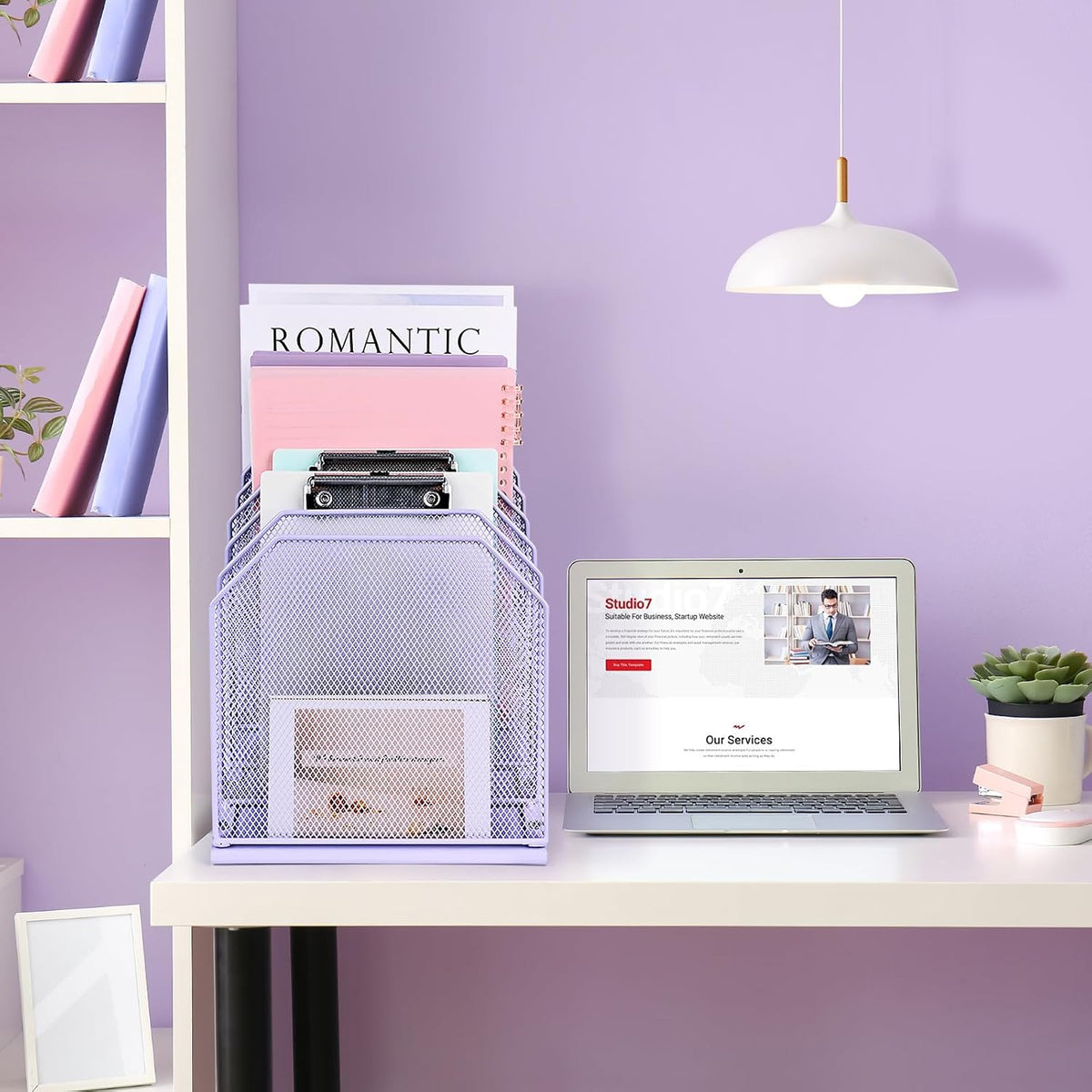 Inclined File Organizer for Desk, 7-Section Vertical File Holder