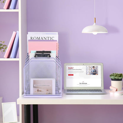 Inclined File Organizer for Desk, 7-Section Vertical File Holder