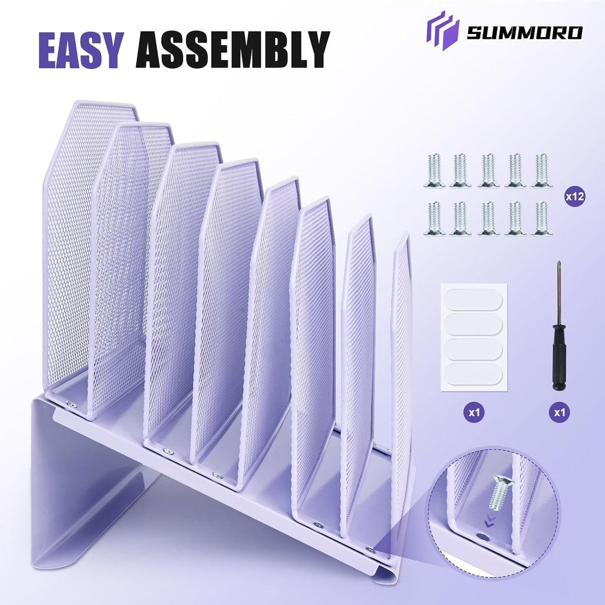 Inclined File Organizer for Desk, 7-Section Vertical File Holder