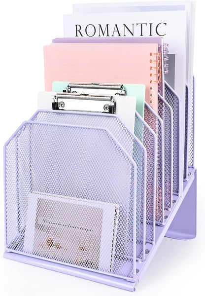 Inclined File Organizer for Desk, 7-Section Vertical File Holder