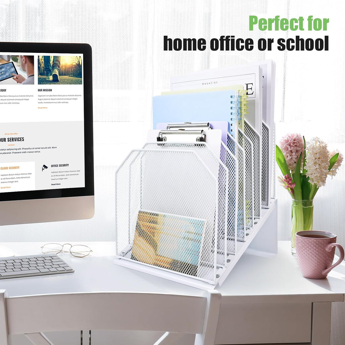 Inclined File Organizer for Desk, 7-Section Vertical File Holder