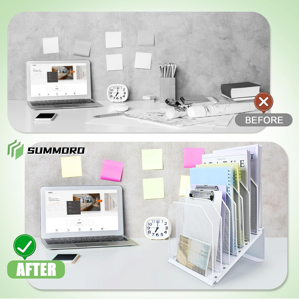 Inclined File Organizer for Desk, 7-Section Vertical File Holder