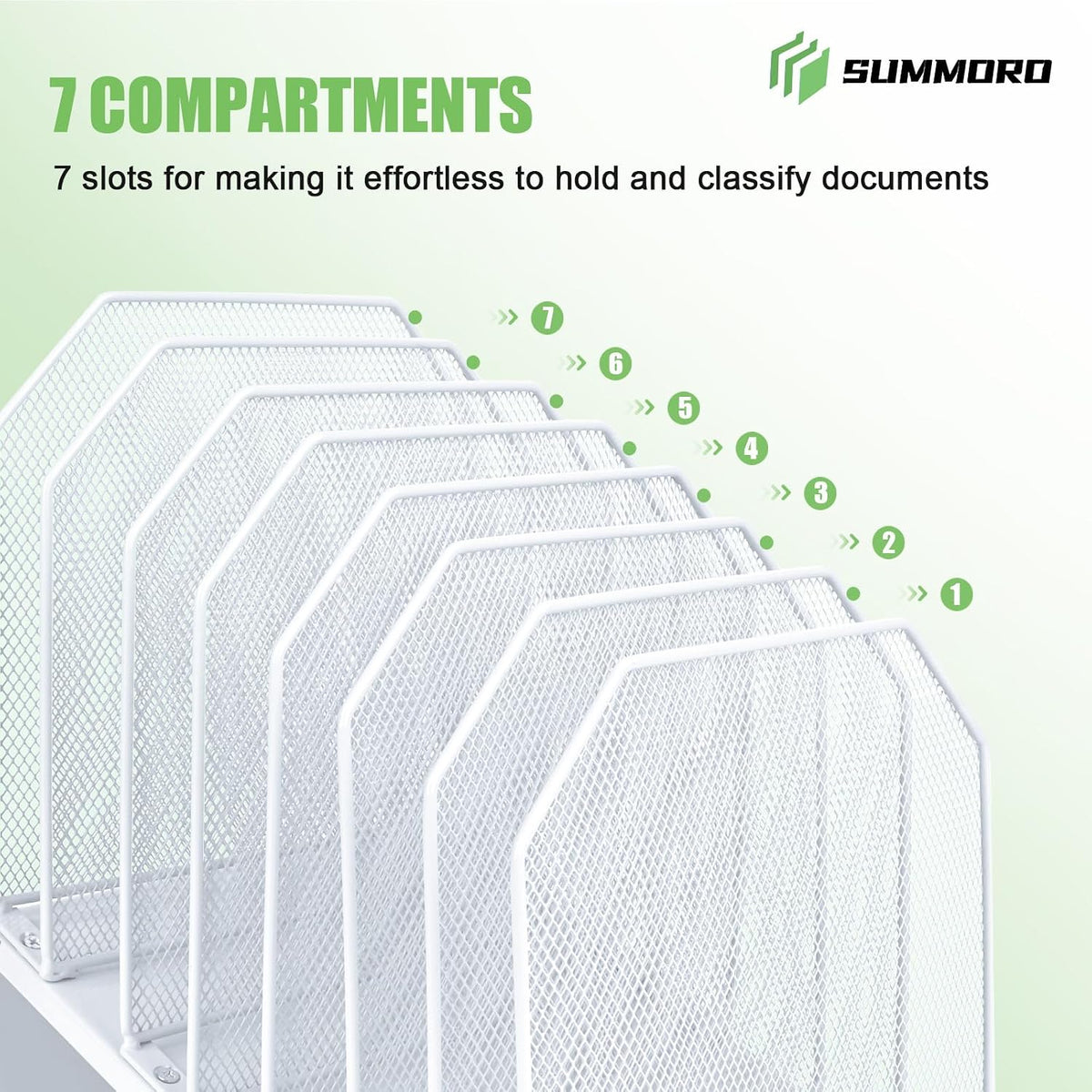 Inclined File Organizer for Desk, 7-Section Vertical File Holder