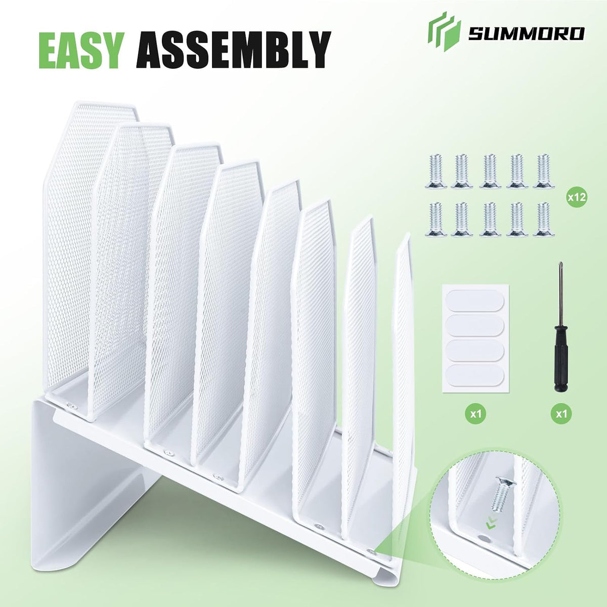 Inclined File Organizer for Desk, 7-Section Vertical File Holder