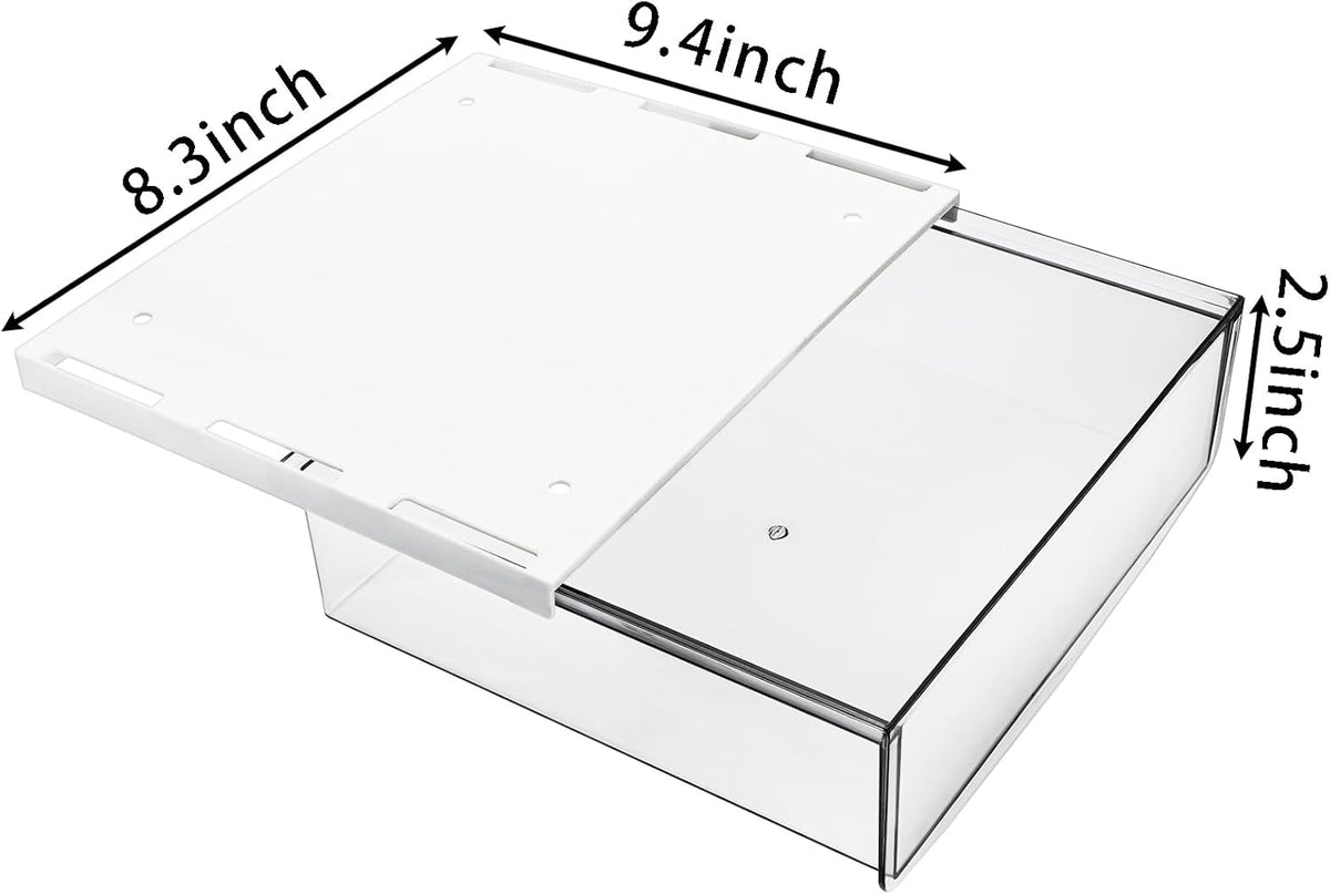 2 Pack Self-adhesive Under Desk Drawer, Hidden Slide Out Organizer Tray, Plastic Under Table Attachable Hidden Storage Organizer for Office Home School Kitchen Sewing Table
