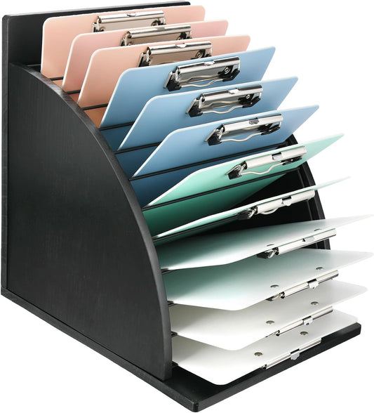 Clipboard Holder, Wooden Clipboard Organizer Storage with 12 Slots