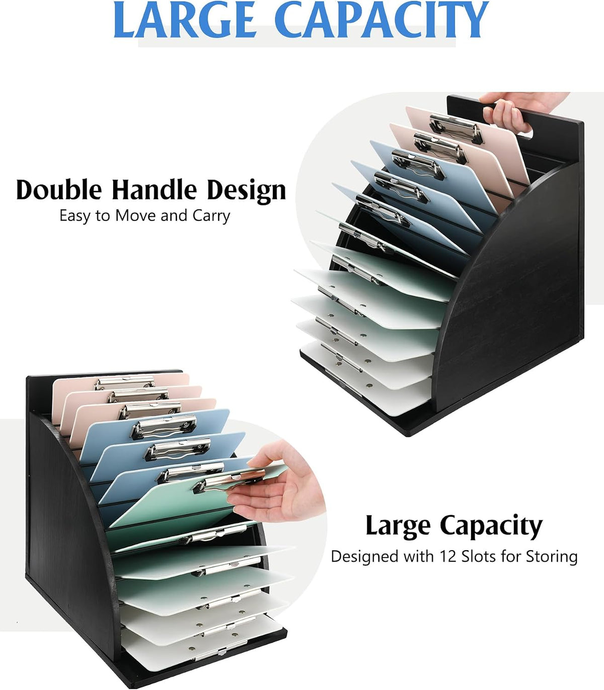 Clipboard Holder, Wooden Clipboard Organizer Storage with 12 Slots