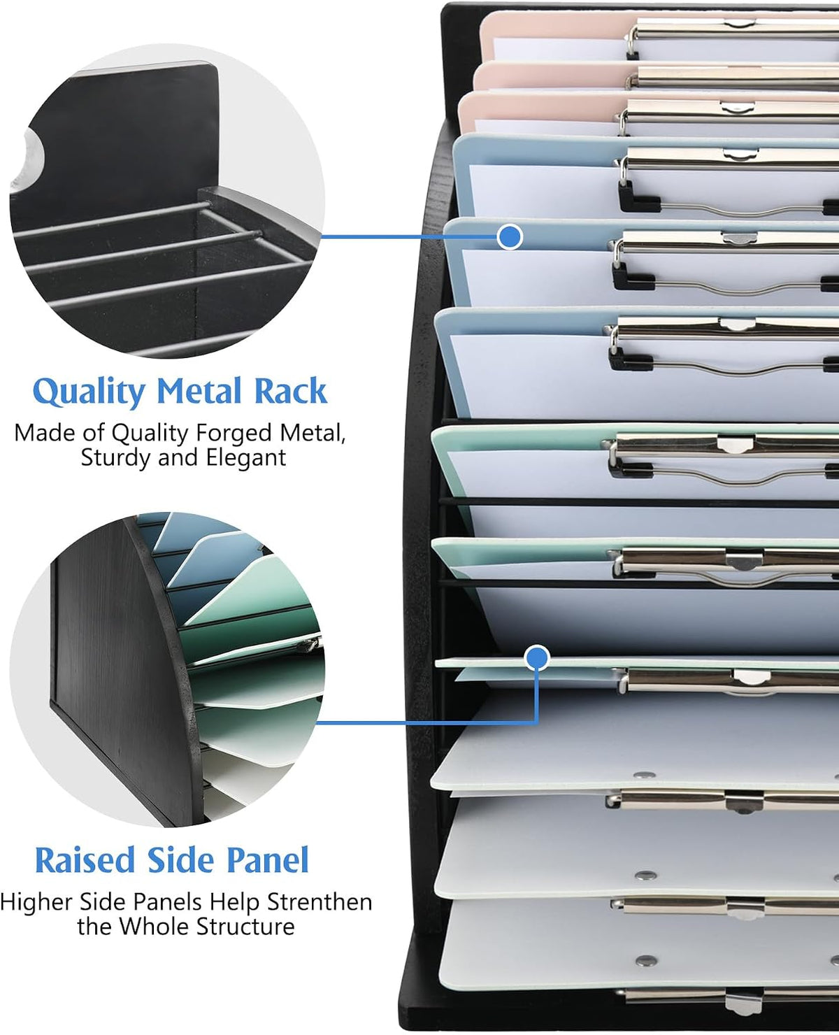 Clipboard Holder, Wooden Clipboard Organizer Storage with 12 Slots