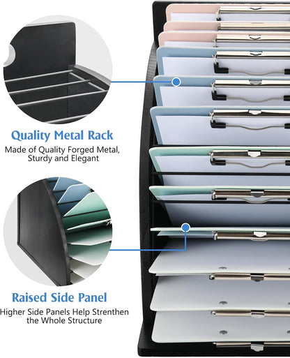 Clipboard Holder, Wooden Clipboard Organizer Storage with 12 Slots