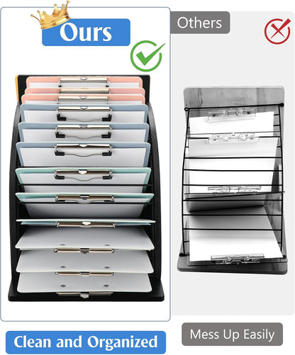 Clipboard Holder, Wooden Clipboard Organizer Storage with 12 Slots