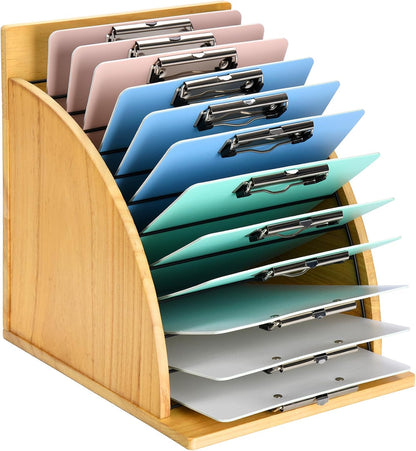 Clipboard Holder, Wooden Clipboard Organizer Storage with 12 Slots