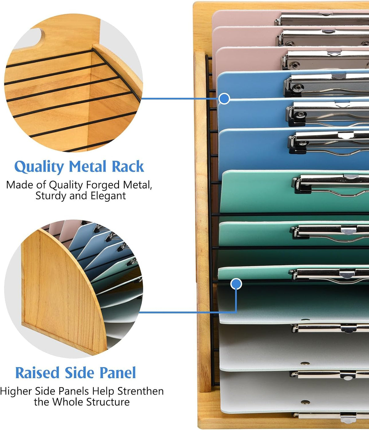 Clipboard Holder, Wooden Clipboard Organizer Storage with 12 Slots