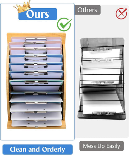 Clipboard Holder, Wooden Clipboard Organizer Storage with 12 Slots