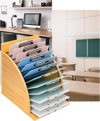 Clipboard Holder, Wooden Clipboard Organizer Storage with 12 Slots