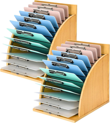 Clipboard Holder, Wooden Clipboard Organizer Storage with 12 Slots
