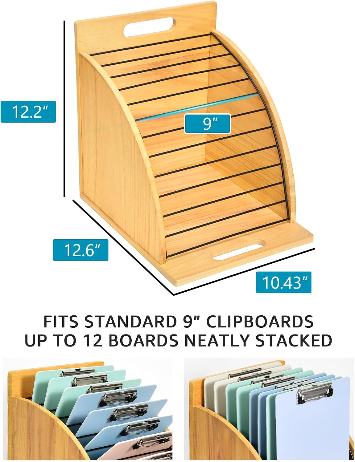 Clipboard Holder, Wooden Clipboard Organizer Storage with 12 Slots