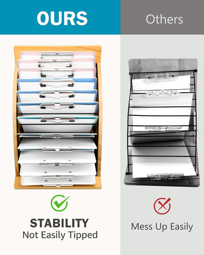 Clipboard Holder, Wooden Clipboard Organizer Storage with 12 Slots
