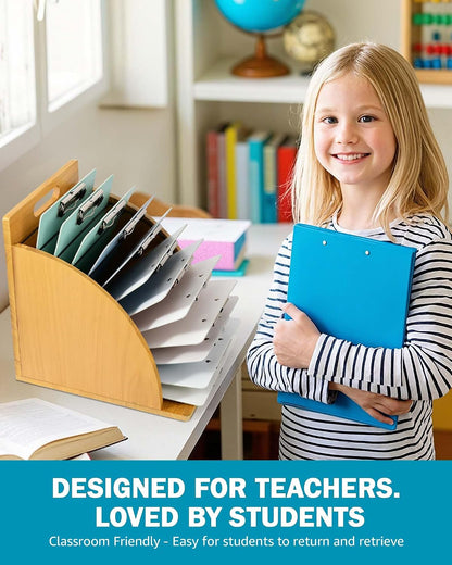 Clipboard Holder, Wooden Clipboard Organizer Storage with 12 Slots
