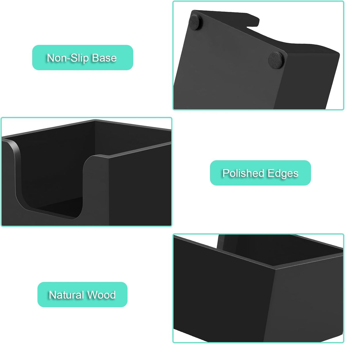 Wood Sticky Note Holder, 3 x 3 Inch Post It Note Dispenser for Office Desk Accessories, Self Stick Note Pad Holder, Memo Pad Holder Dispenser Organizer for School Office Desk Supplies, Black