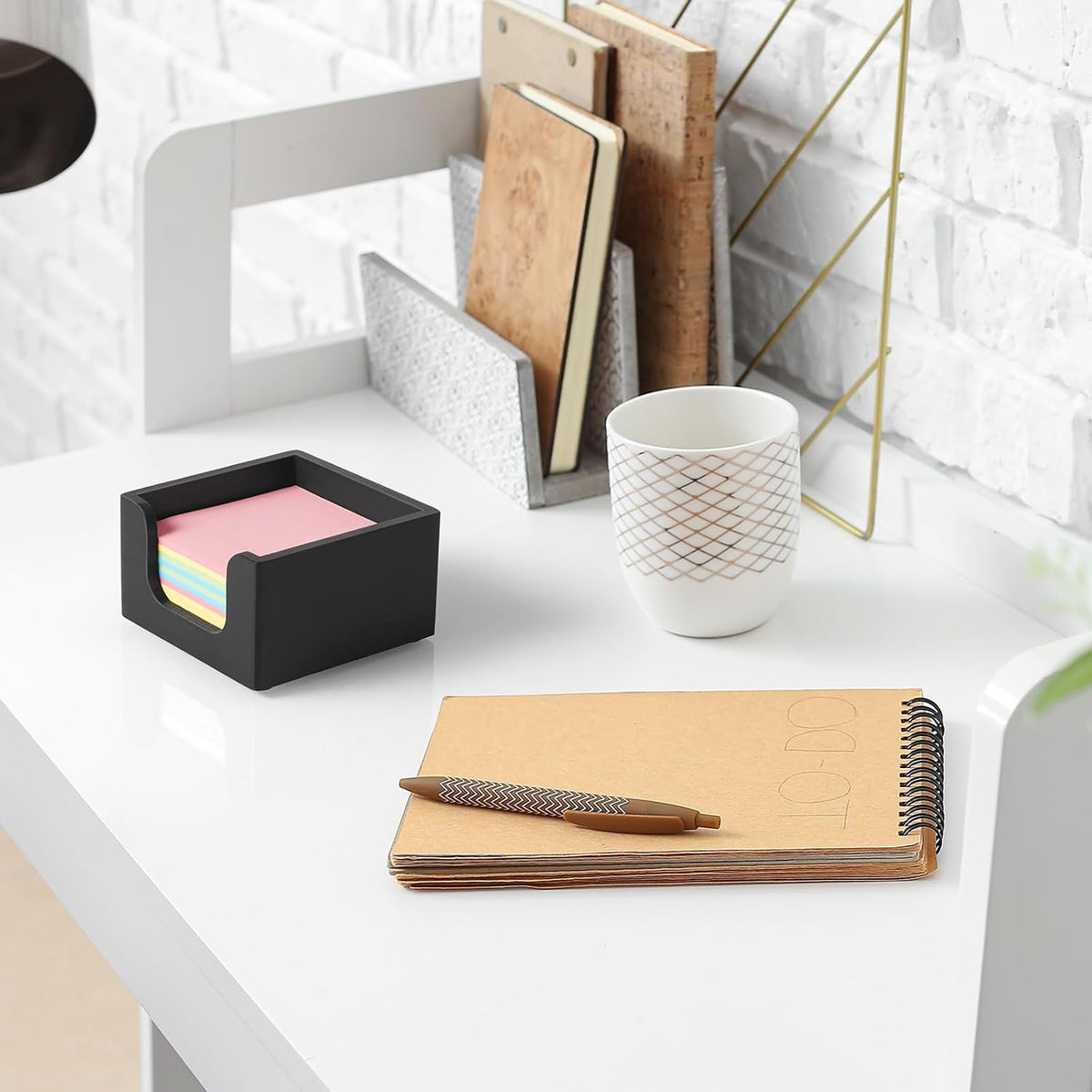 Wood Sticky Note Holder, 3 x 3 Inch Post It Note Dispenser for Office Desk Accessories, Self Stick Note Pad Holder, Memo Pad Holder Dispenser Organizer for School Office Desk Supplies, Black