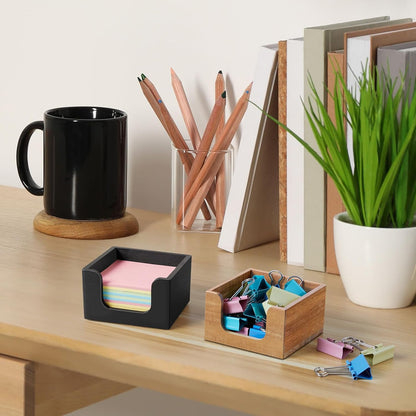 Wood Sticky Note Holder, 3 x 3 Inch Post It Note Dispenser for Office Desk Accessories, Self Stick Note Pad Holder, Memo Pad Holder Dispenser Organizer for School Office Desk Supplies, Black