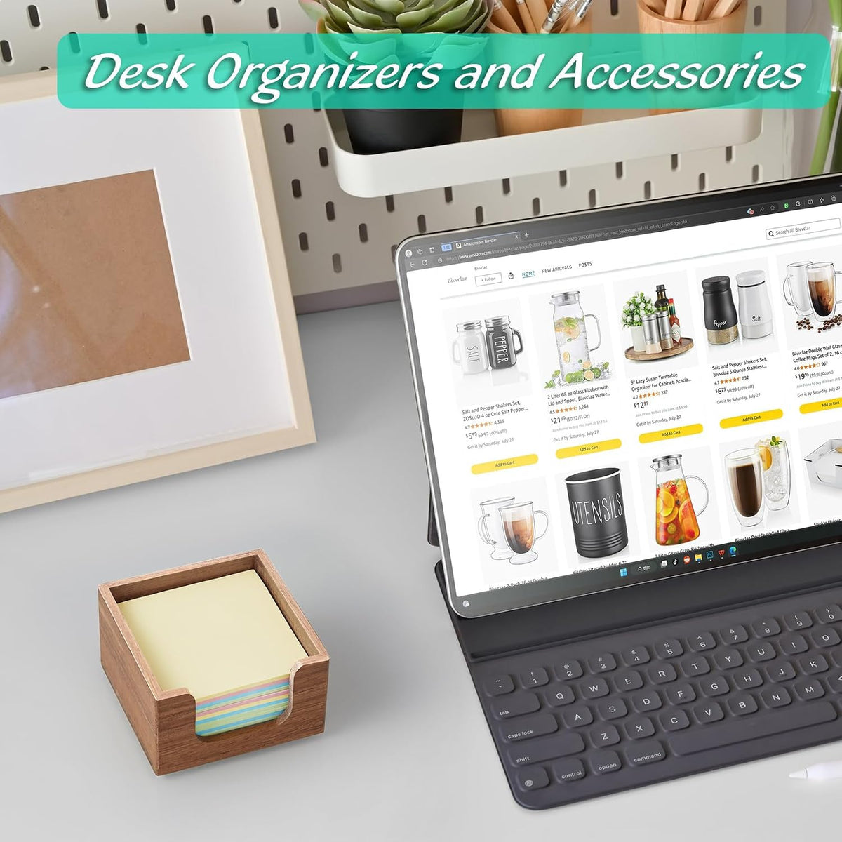 Wood Sticky Note Holder, 3 x 3 Inch Post It Note Dispenser for Office Desk Accessories, Self Stick Note Pad Holder, Memo Pad Holder Dispenser Organizer for School Office Desk Supplies, Black