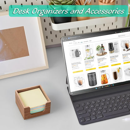 Wood Sticky Note Holder, 3 x 3 Inch Post It Note Dispenser for Office Desk Accessories, Self Stick Note Pad Holder, Memo Pad Holder Dispenser Organizer for School Office Desk Supplies, Black
