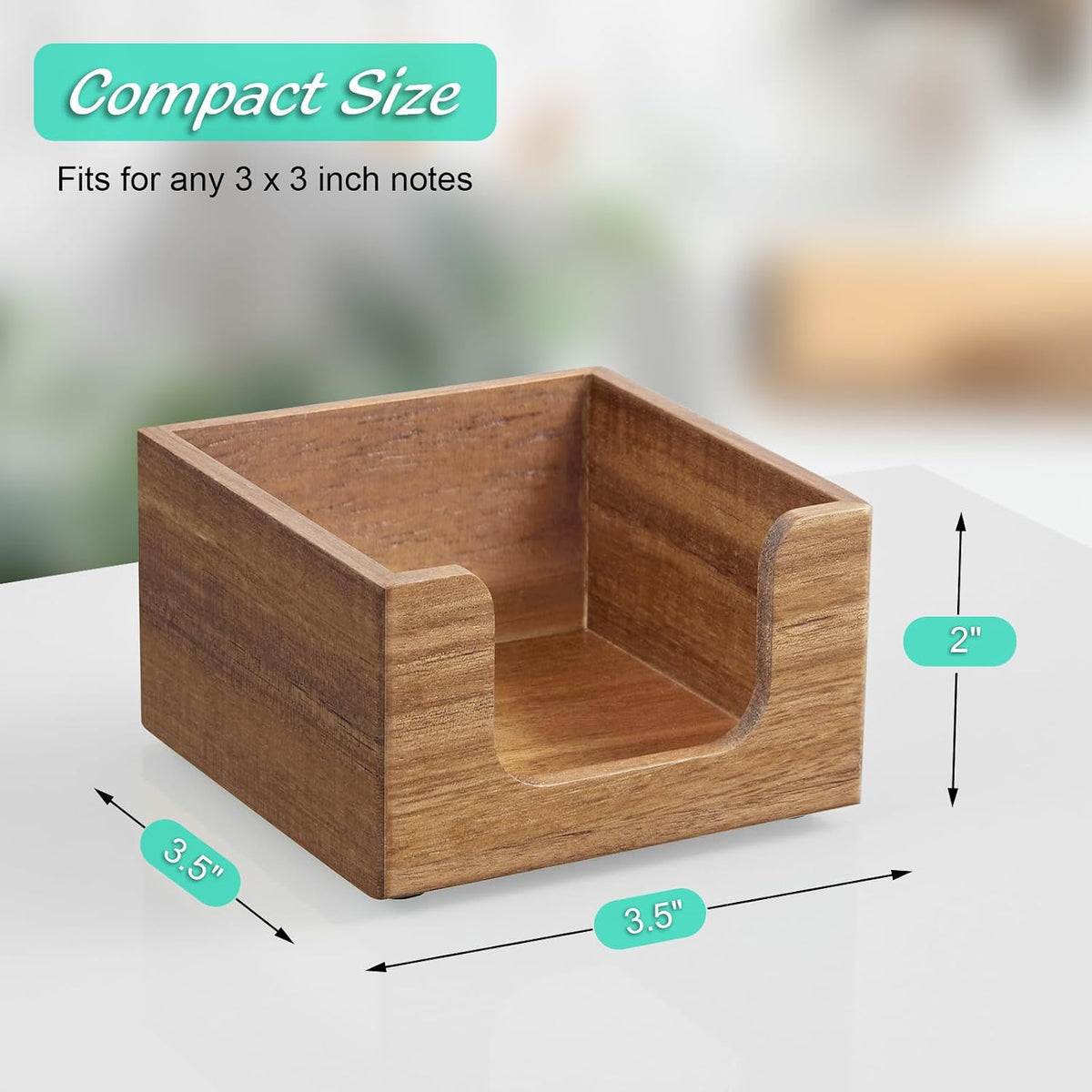 Wood Sticky Note Holder, 3 x 3 Inch Post It Note Dispenser for Office Desk Accessories, Self Stick Note Pad Holder, Memo Pad Holder Dispenser Organizer for School Office Desk Supplies, Black